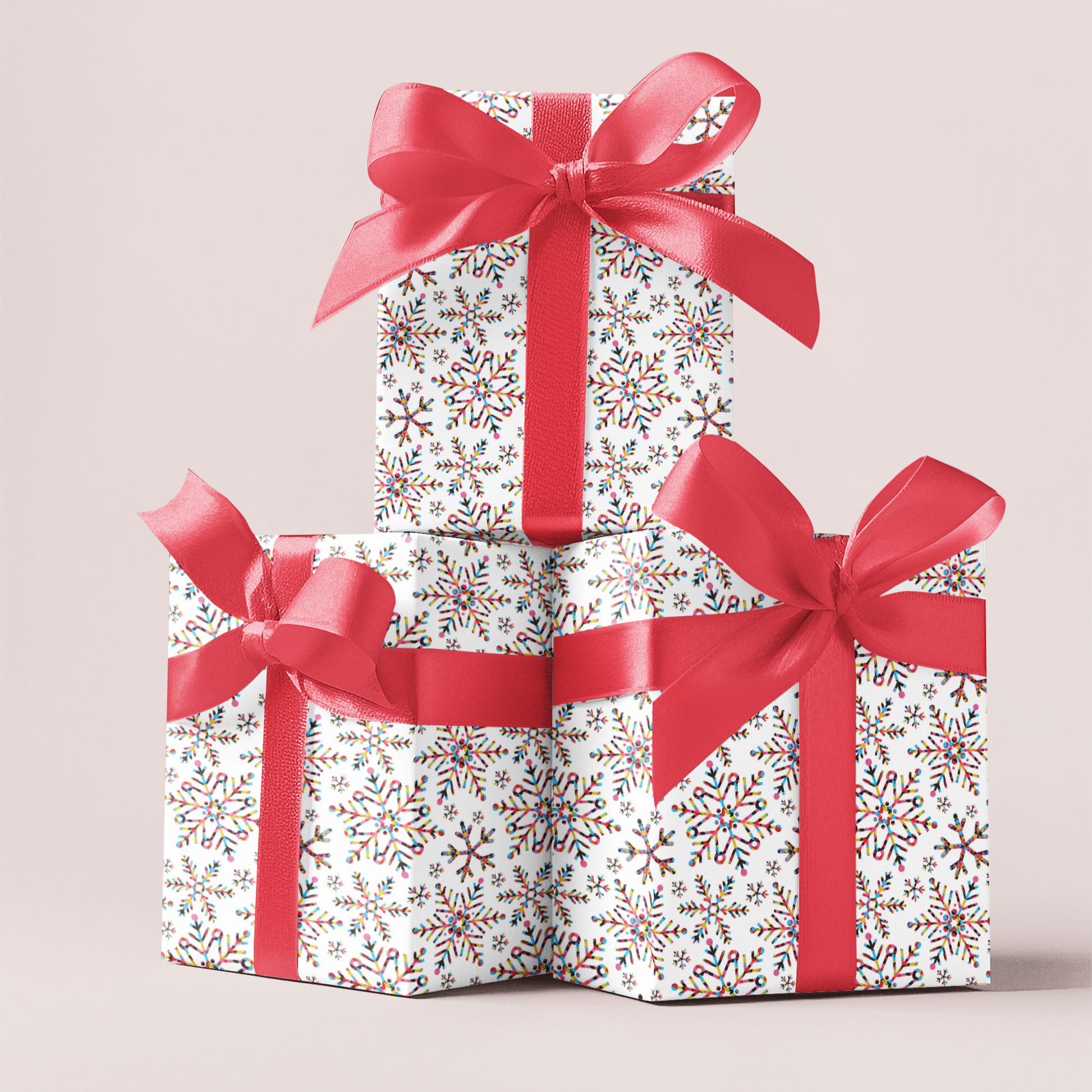 large gift wrapping paper boxes with Christmas snowflake design colourful and fun gifts for her