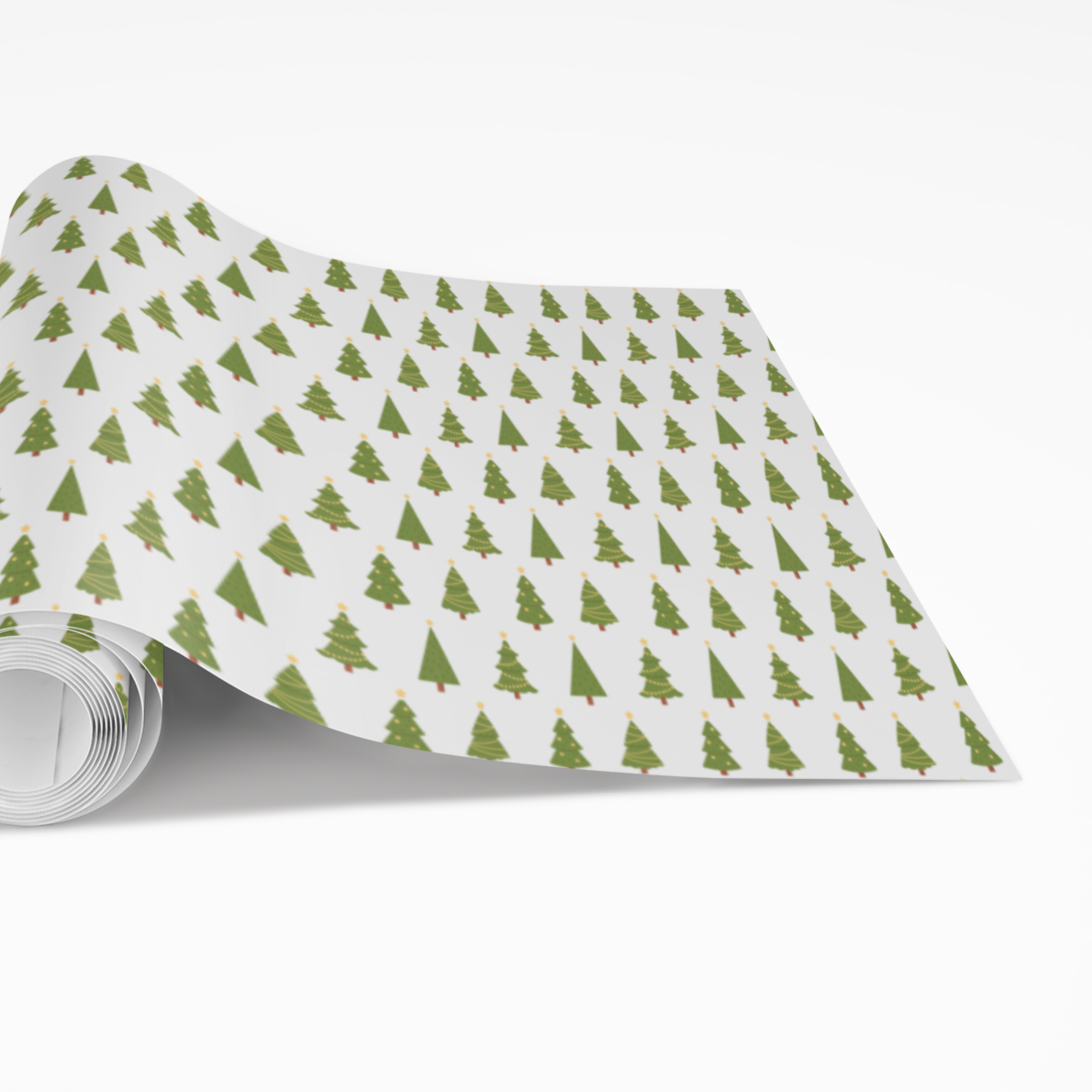 Roll of paper with green tree pattern on a white background