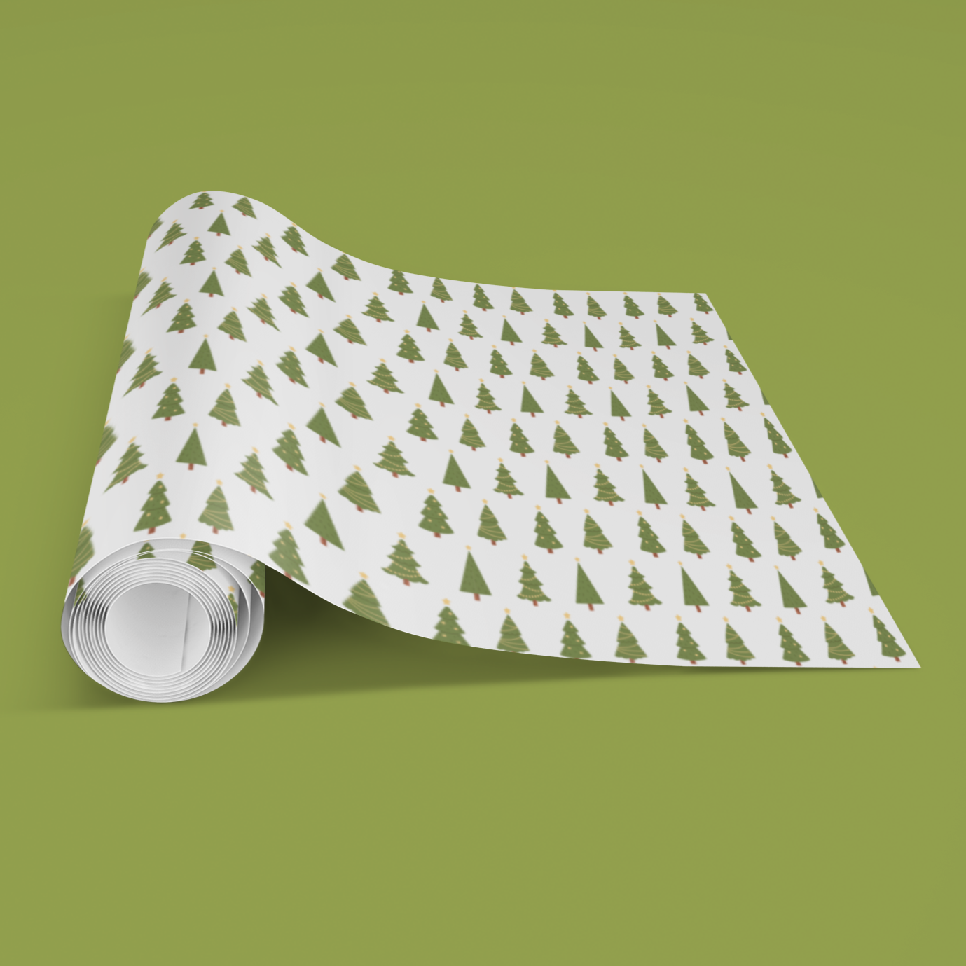 Roll of paper with tree pattern on a green background