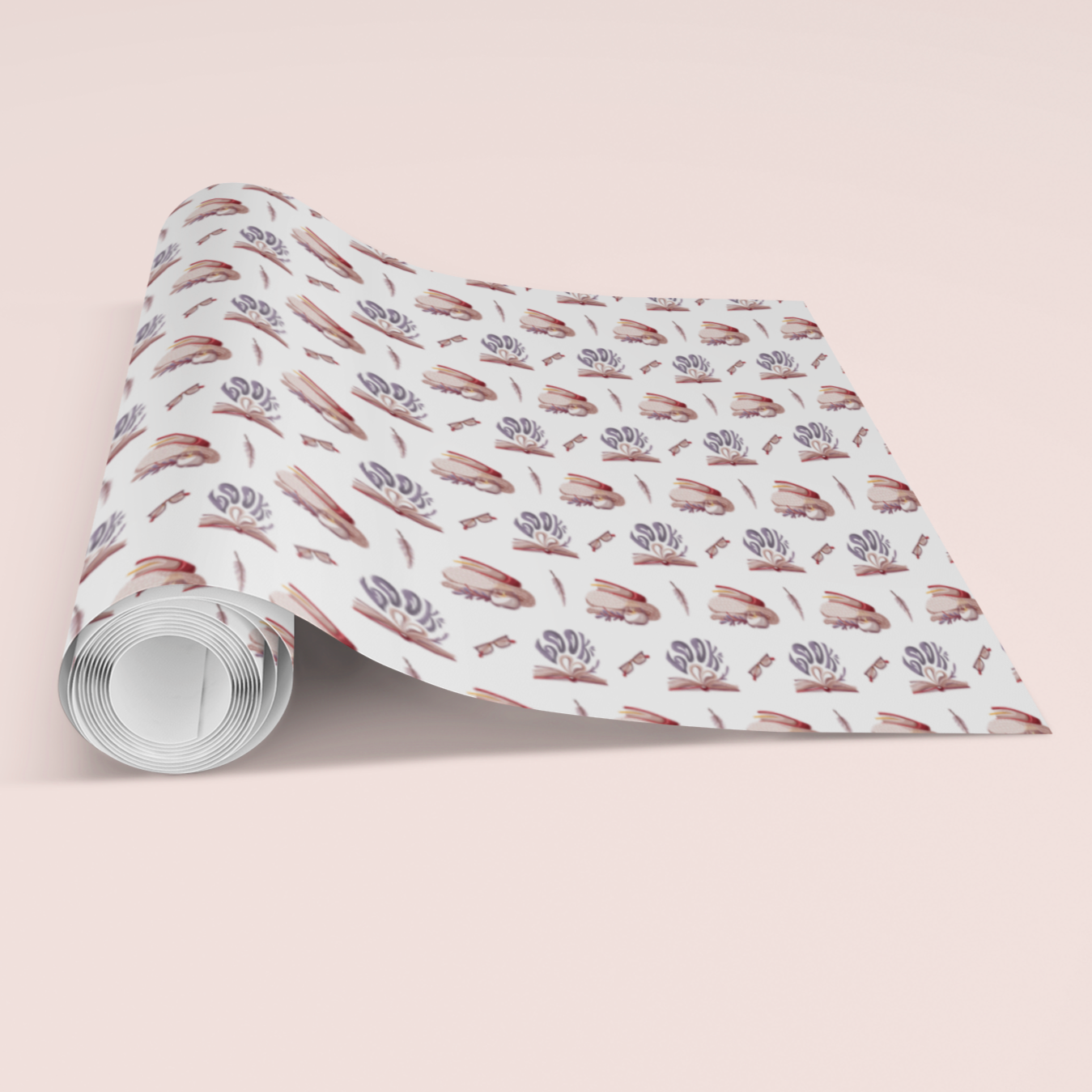 Roll of patterned paper with cosy book design perfect for book lovers