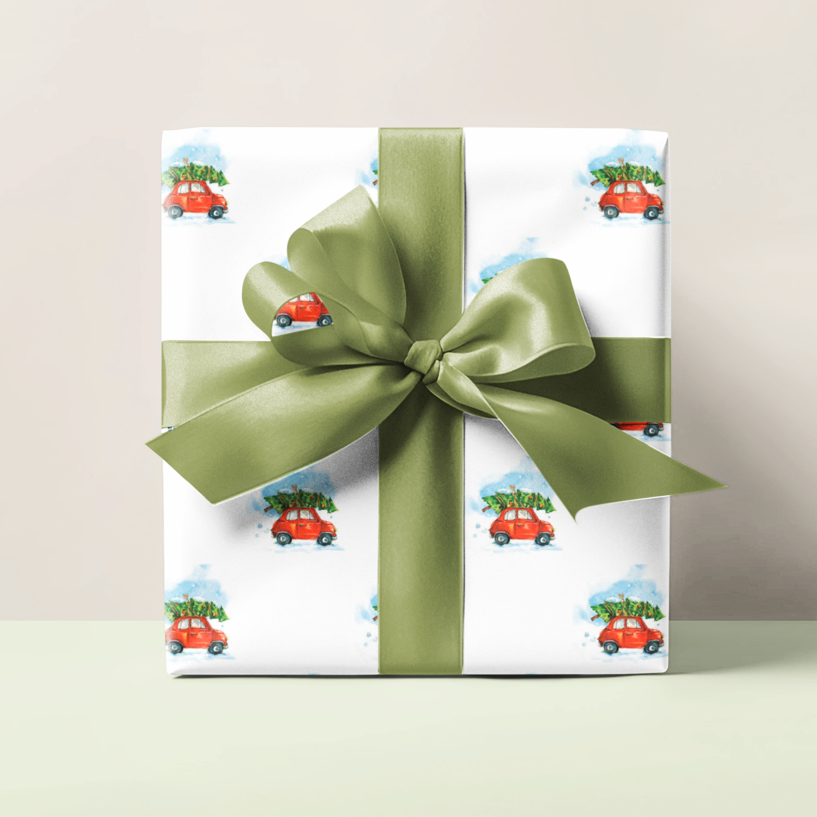Gift wrap paper box with a driving home for Christmas design