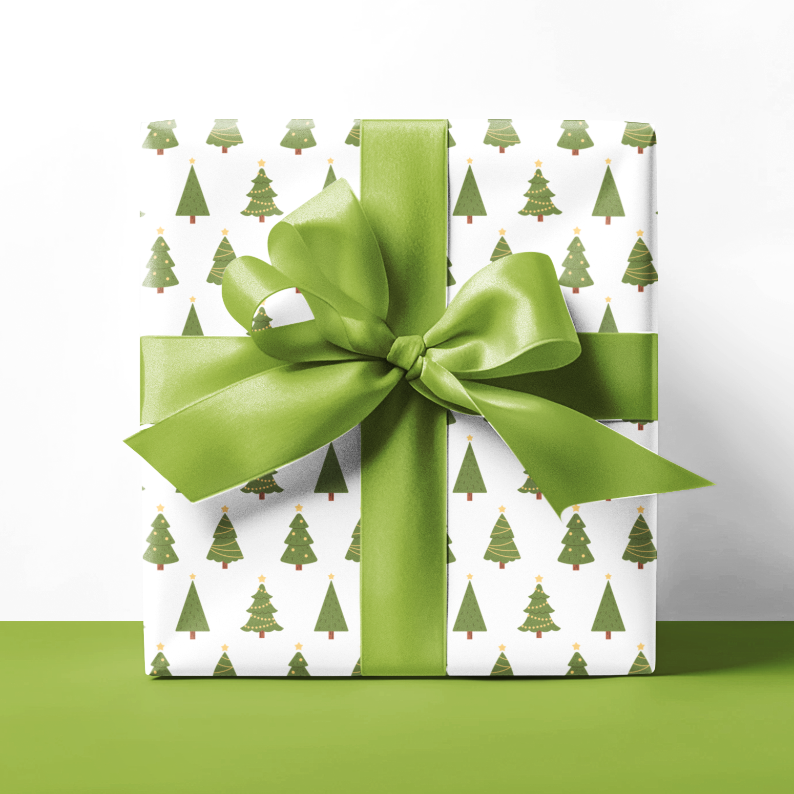 Christmas gift wrapping paper with modern green cChristmas tree
