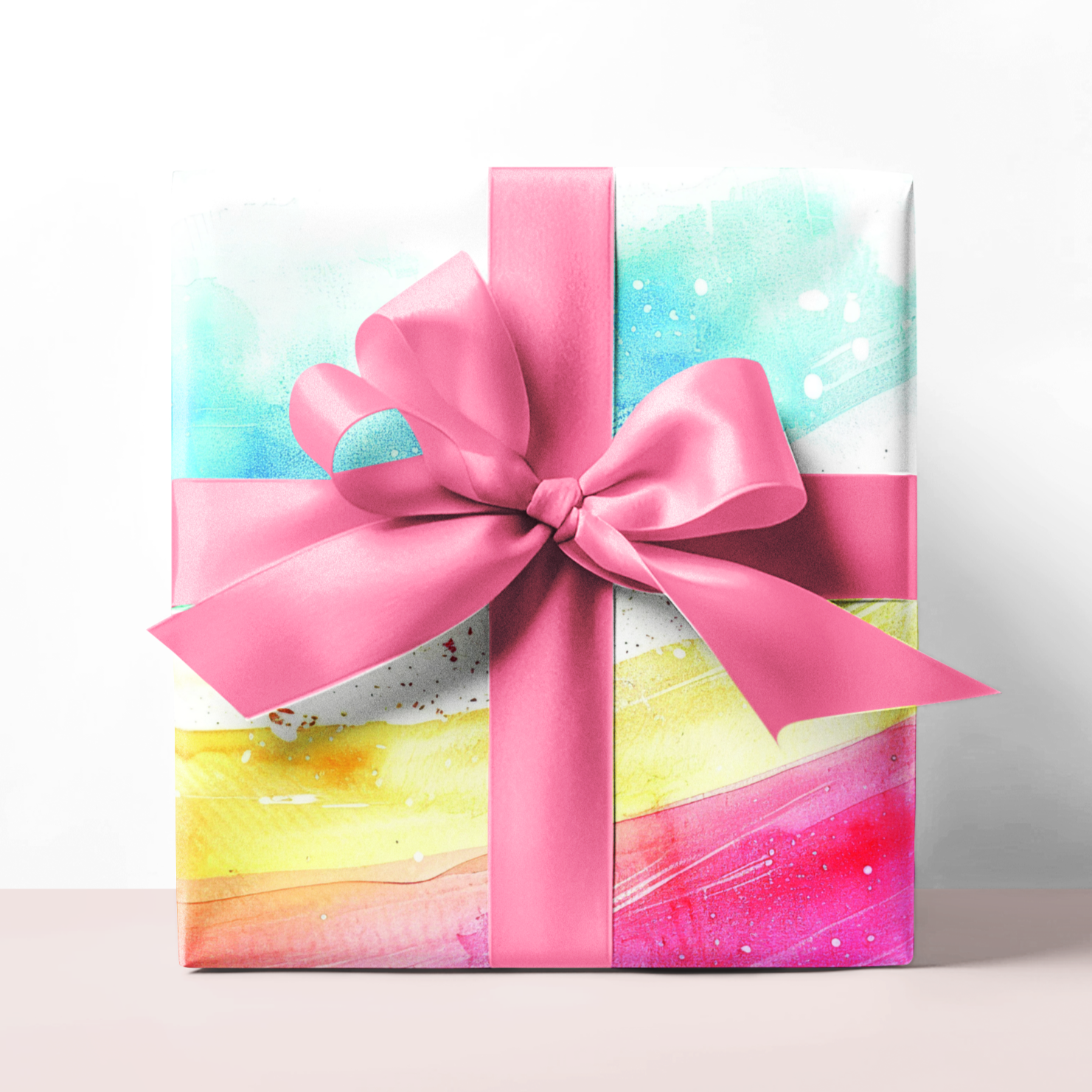 Gift box with a pink ribbon on a white background rainbow design gay pride inspired