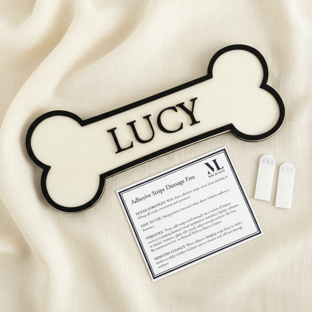 Personalised Dog Bone Sign – Natural Ply with Black Surrouns - Mac and Lilly