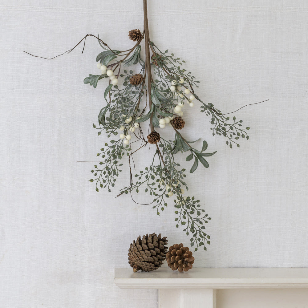 White Berry Spray with Frosted Leaves