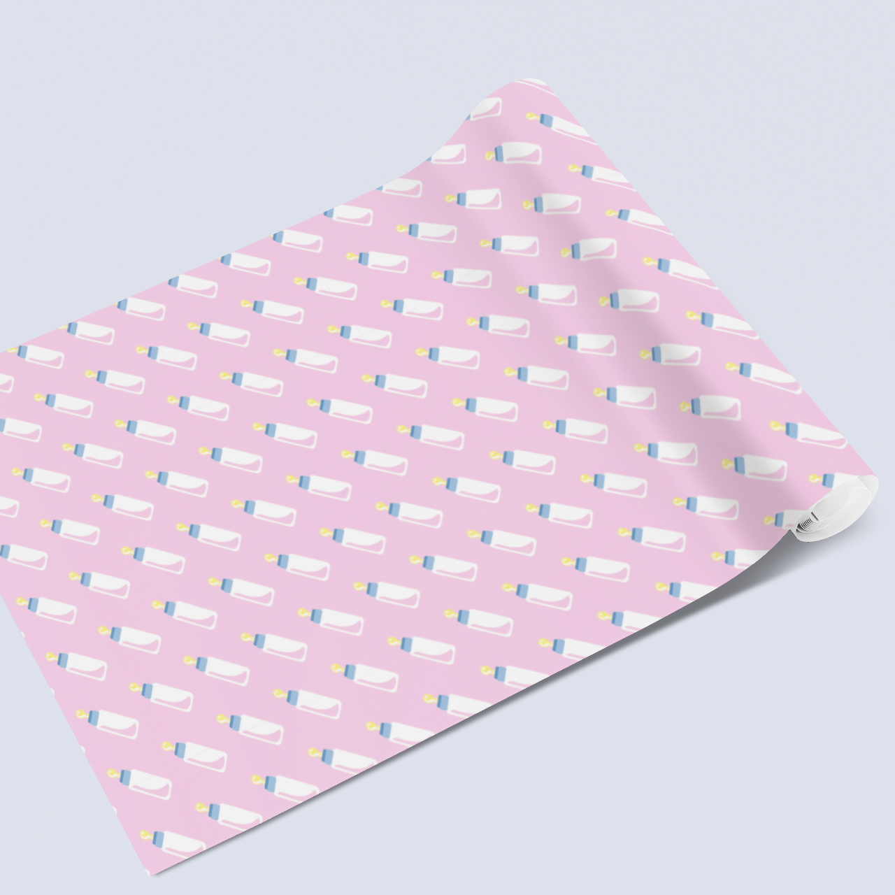 candy pink newborn wrapping paper with baby bottles design