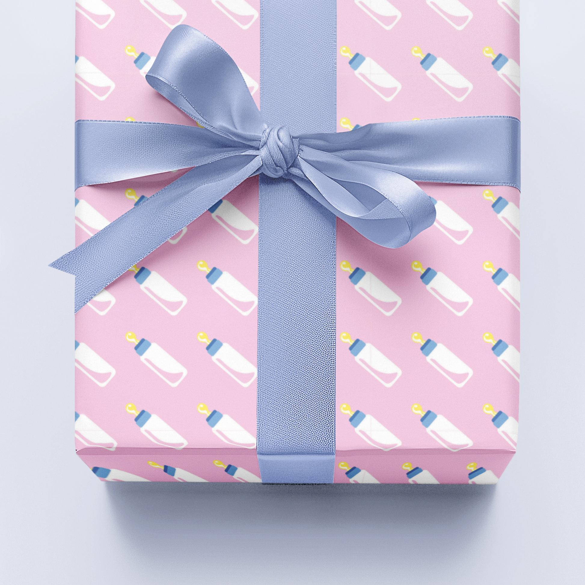 baby pink gift wrap design with baby bottles