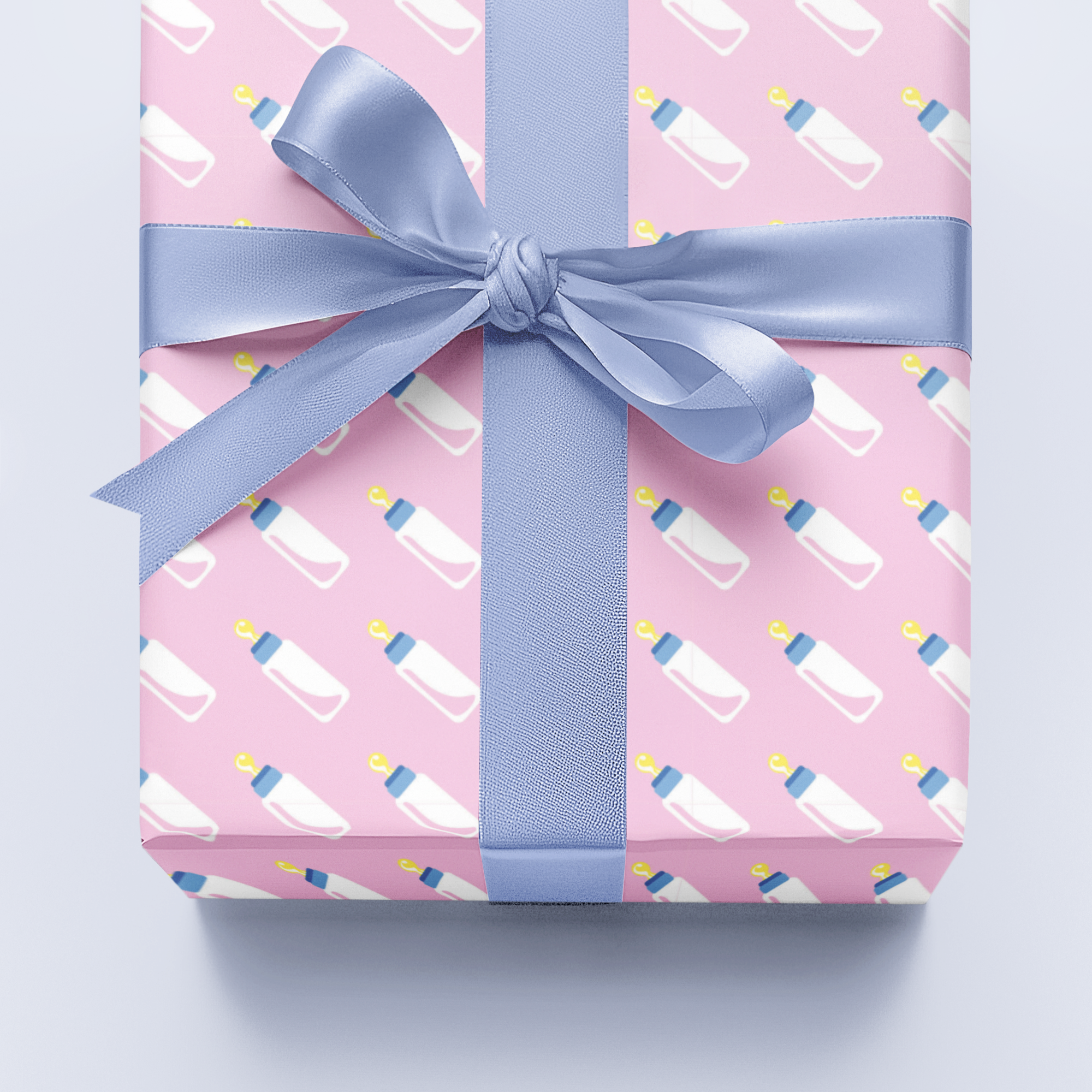 baby pink gift wrap design with baby bottles