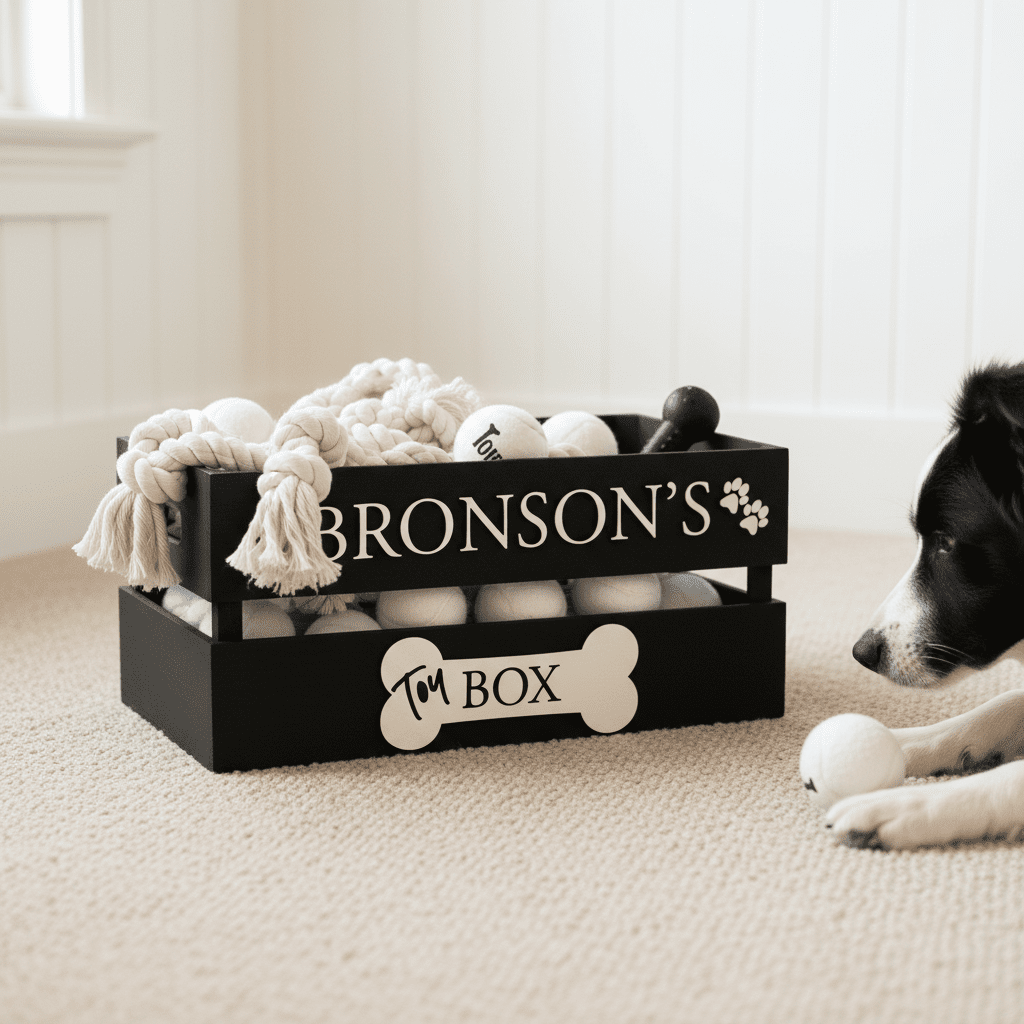 Personalised Wooden Dog Toy Box Crate – Handcrafted Pet Storage - Mac and Lilly