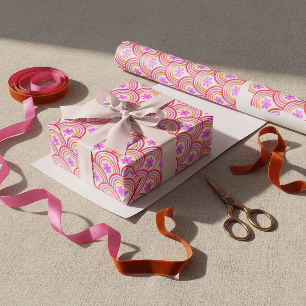 Cosmos Pink Flower Gift Wrap Set - Mac and Lilly