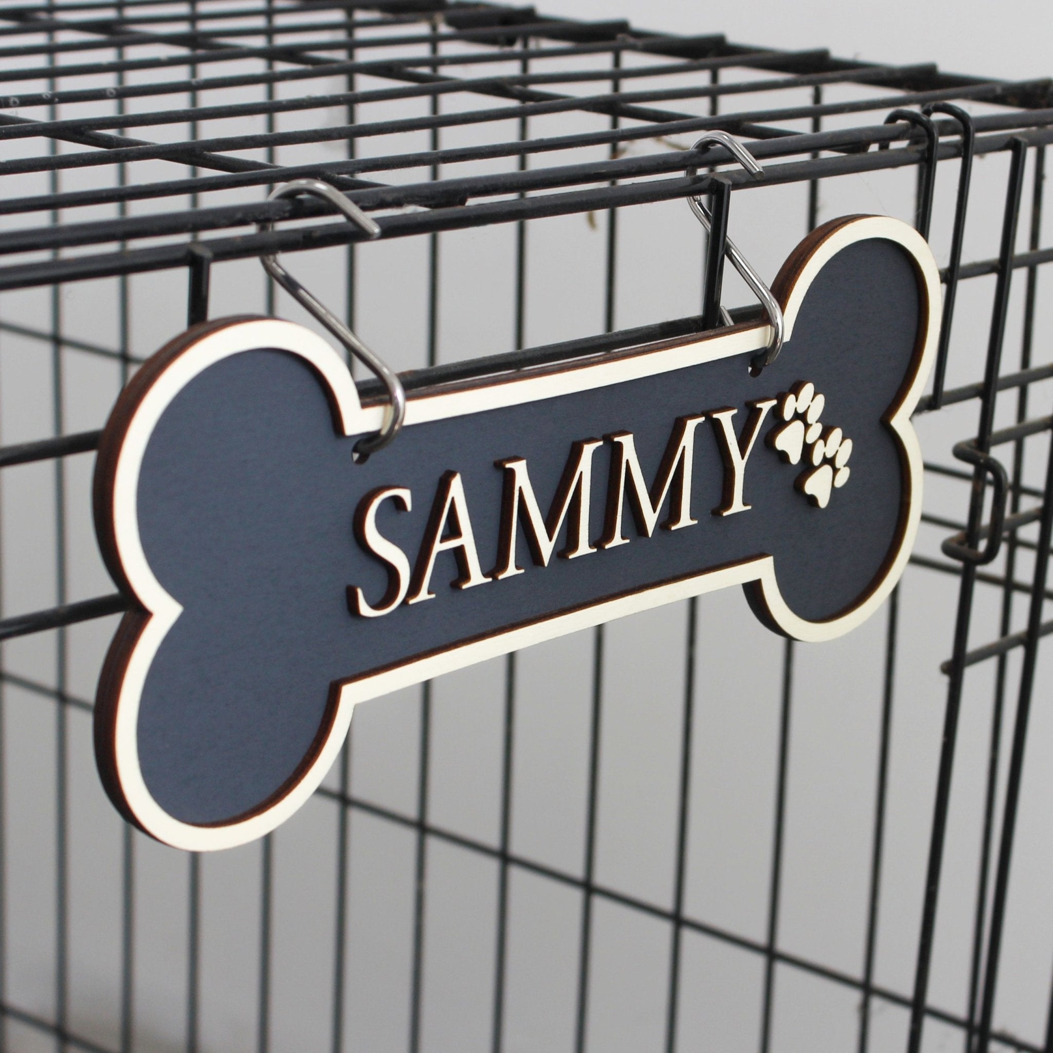Personalised dog bone crate signs - Mac and Lilly