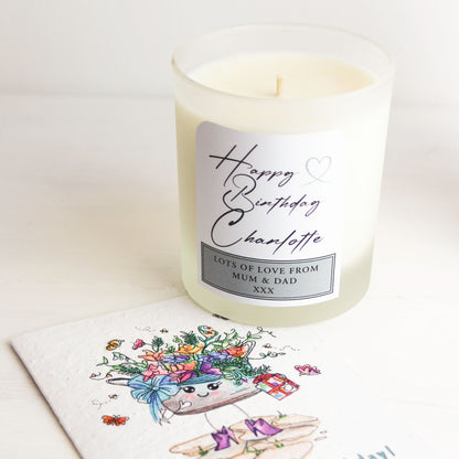 Happy Birthday, Personalised Candle - 45 hours Burn Time