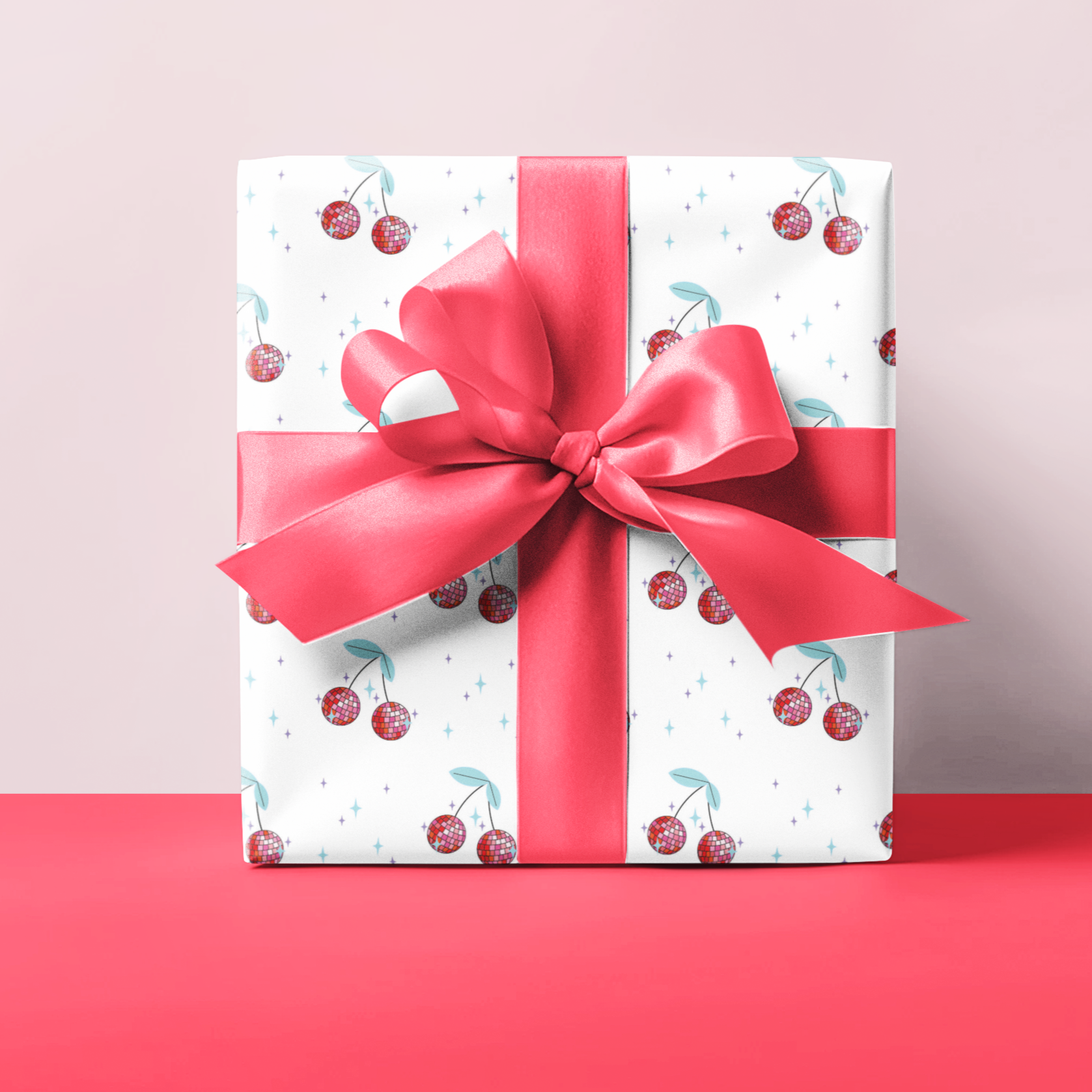 red and pink disco ball cherry gift wrap perfect for teenagers or fun wrapping