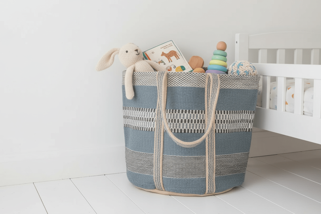 Woven Jute Storage Bag – Blue - Mac and Lilly