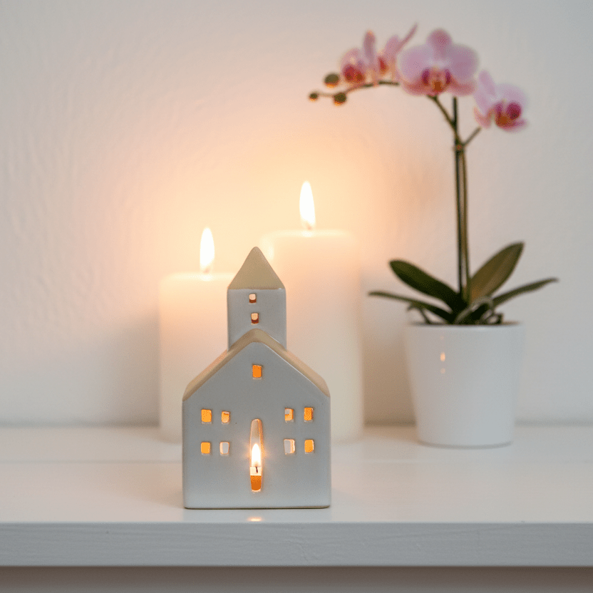 White Church House Ceramic Tea light Holder - Mac and Lilly