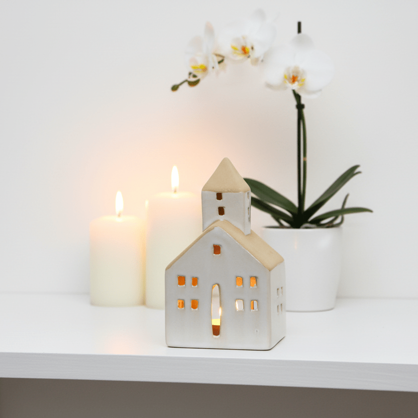 White Church House Ceramic Tea light Holder - Mac and Lilly