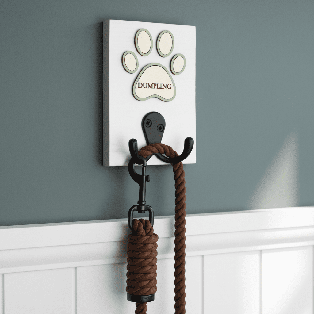 Personalised Dog Lead Hook with Coloured Surround - Mac and Lilly