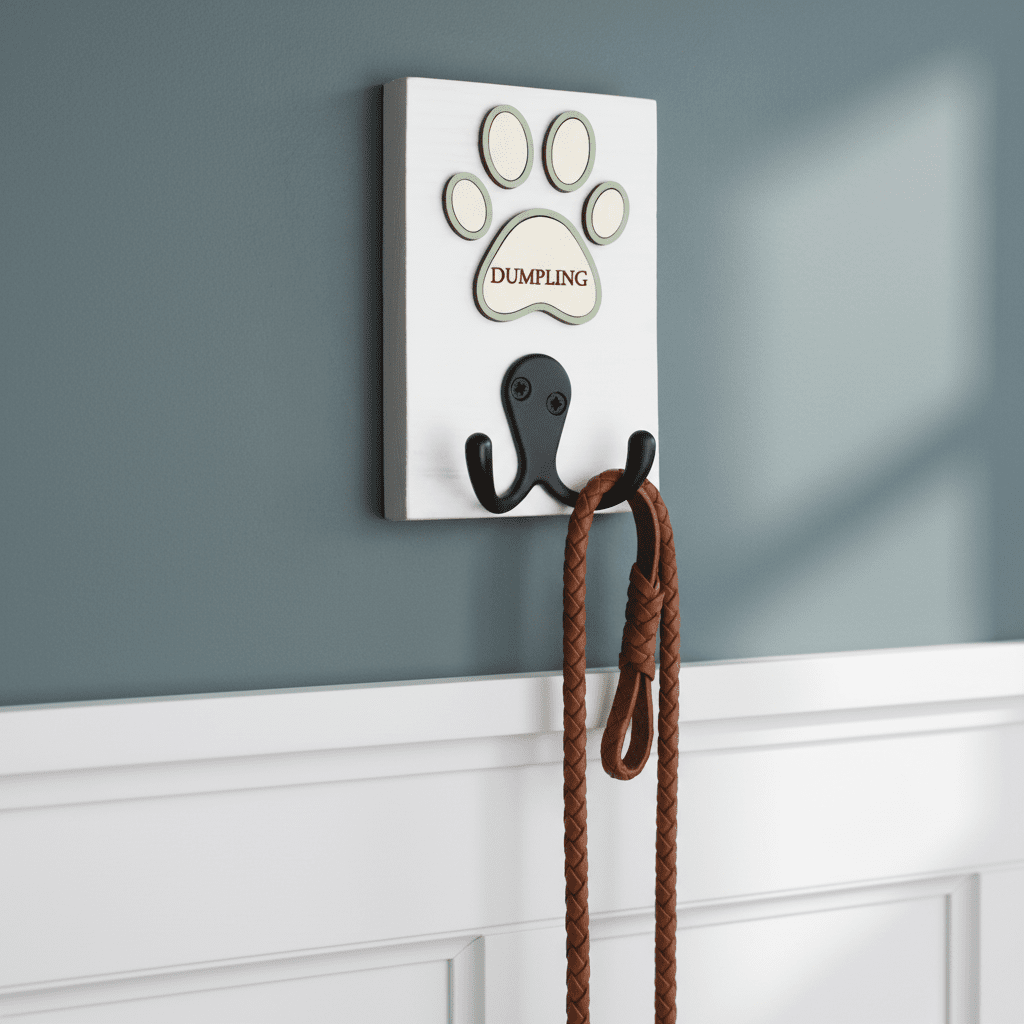 Personalised Dog Lead Hook with Coloured Surround - Mac and Lilly