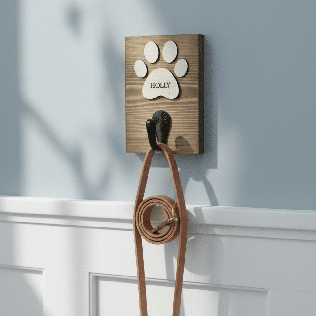 Personalised Single Dog Lead Hook Sign with Engraved Paw - Mac and Lilly