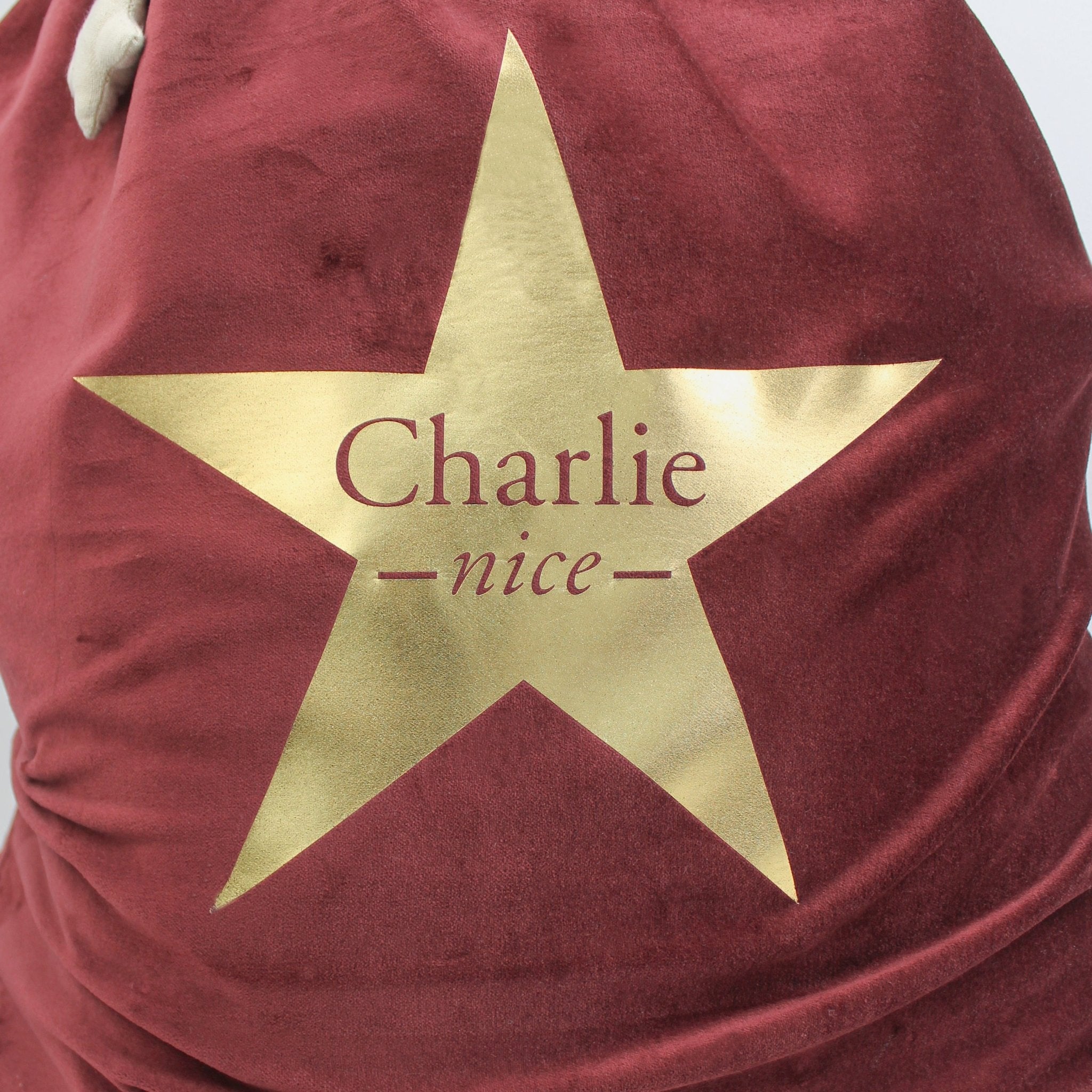 Large Personalised Velvet Christmas Sack – Berry & Gold Star - Mac and Lilly