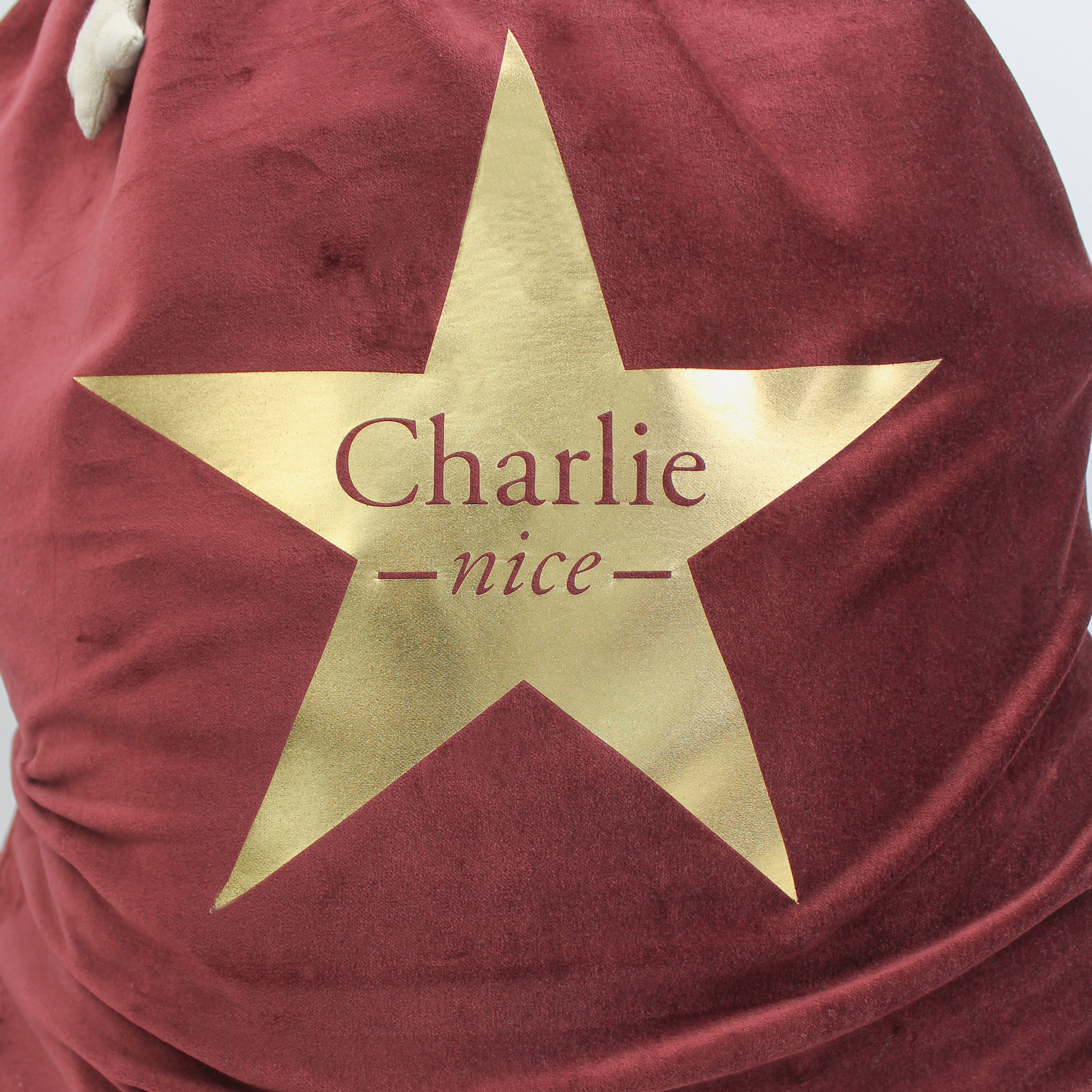 Large Personalised Velvet Christmas Sack – Berry & Gold Star