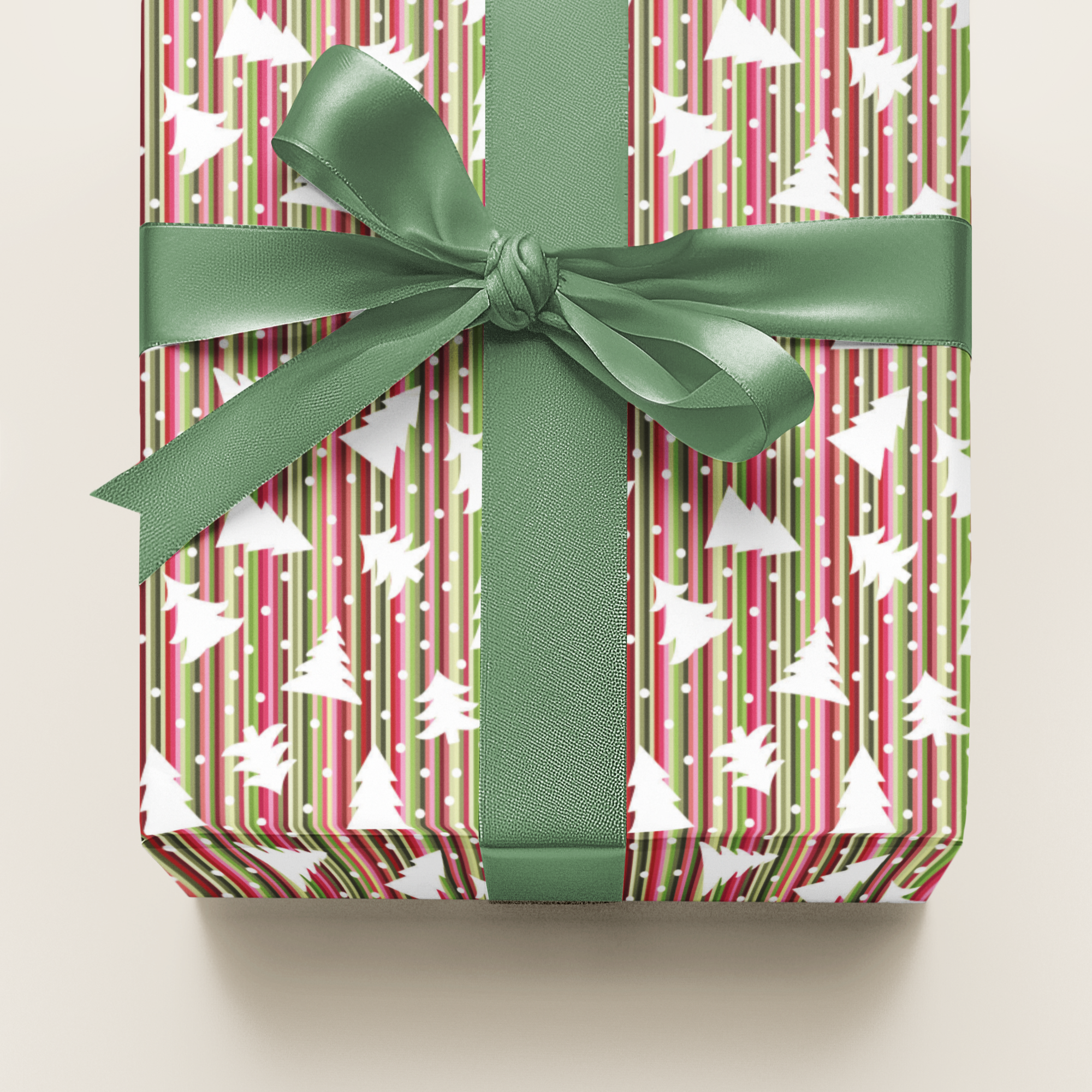 Festive Stripe Christmas Tree Gift Wrapping Paper
