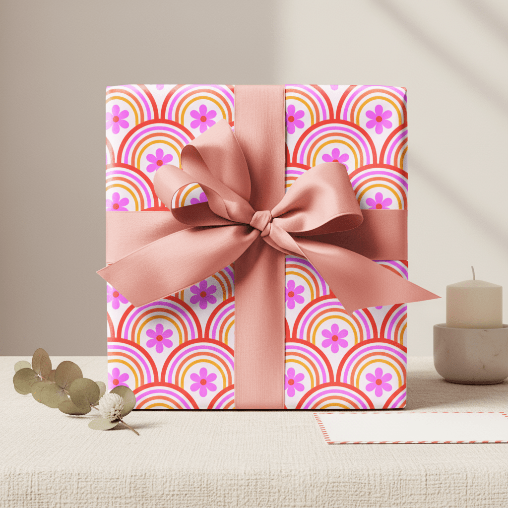 Cosmos Pink Flower Gift Wrap Set - Mac and Lilly