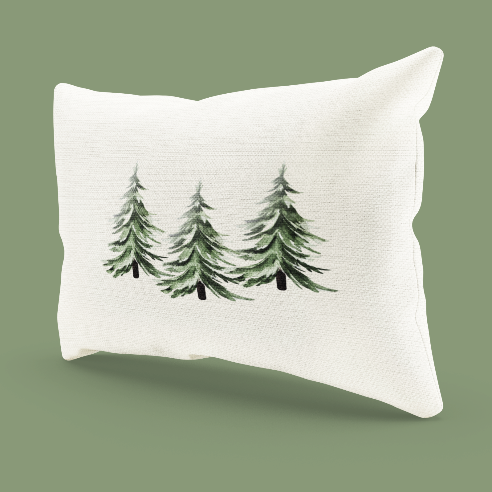 Cream linen Oblong scatter cushion with fir tree design