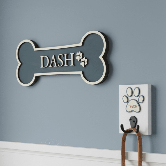 Personalised Dog Lead Hook with Coloured Surround - Mac and Lilly