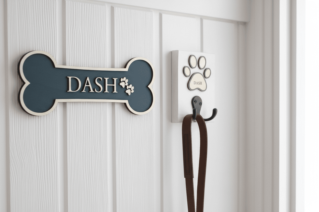Personalised Dog Wall Sign – Handcrafted Bone Shape with Name - Mac and Lilly