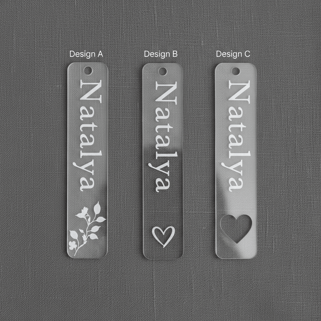 Engraved Clear Acrylic Name Tags – Slender Rectangle – 10cm x 1.5cm - Mac and Lilly