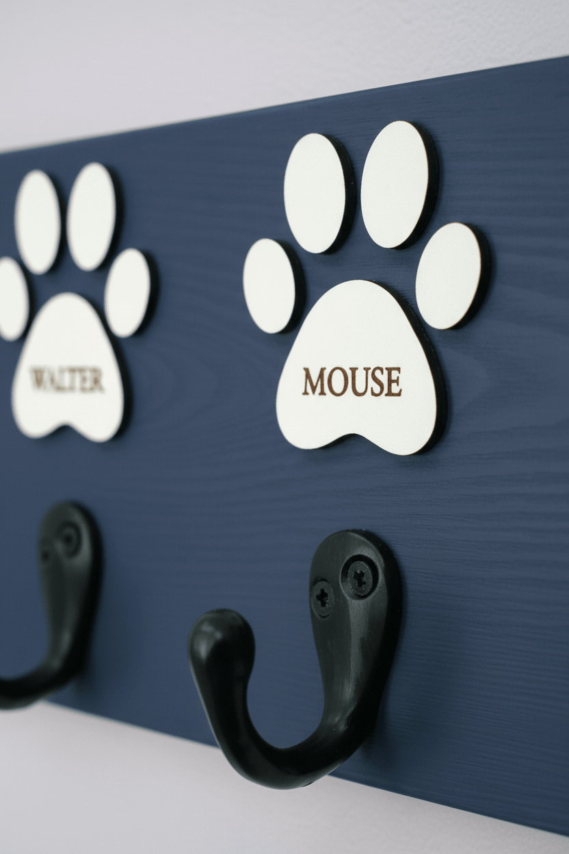 Personalised Dog Lead Hook - 1 to 5 Paws , Custom Colours - Mac and Lilly