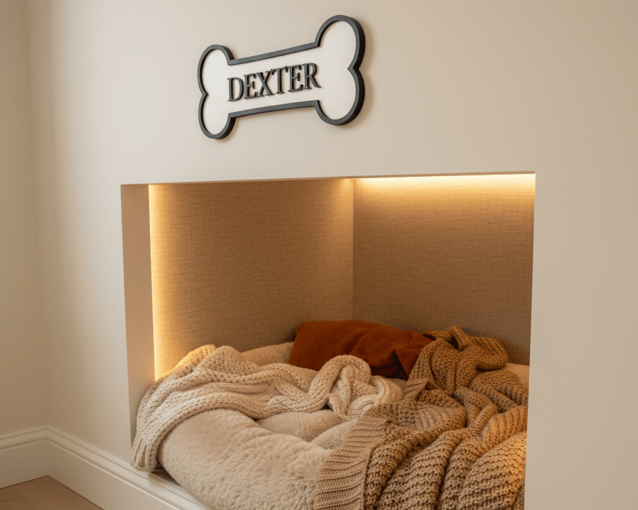 Personalised Dog Name Sign – Bone Shape (Wall or Crate) - Mac and Lilly