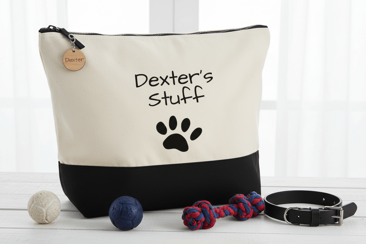 Personalised Dog “Stuff” Pouch with Engraved Tag - Mac and Lilly