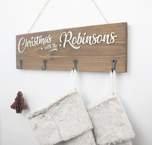 Traditional Personalised with Family Name Christmas Stocking Hanger