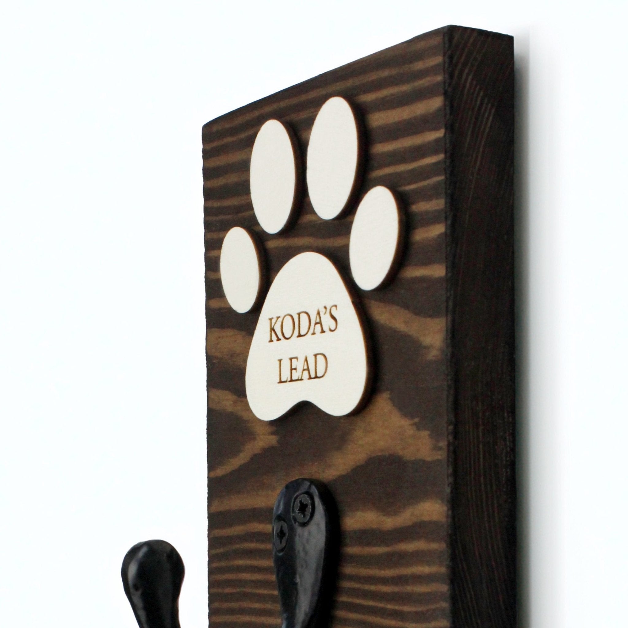 Personalised Single Dog Lead Hook Sign with Engraved Paw - Mac and Lilly