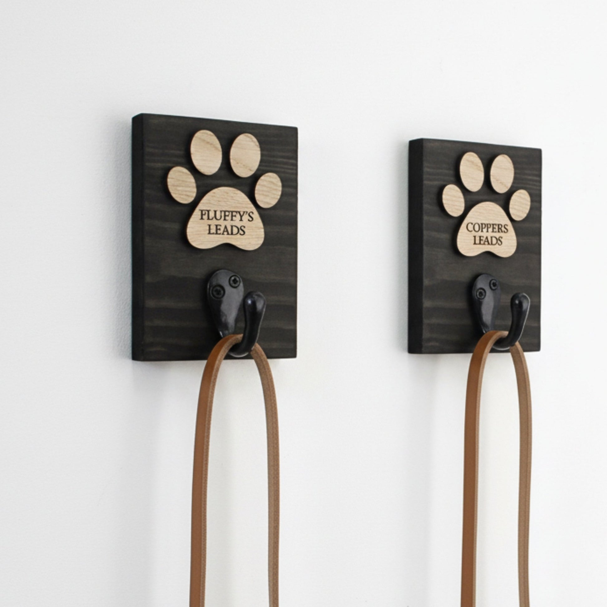 Personalised Dog Lead Hook | White or Black with Veneer Paw - Mac and Lilly