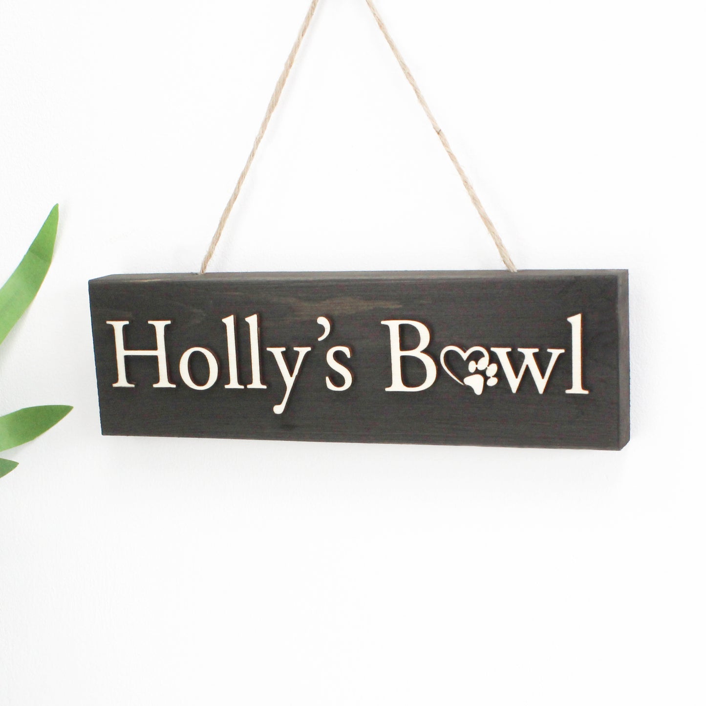 Personalised Rustic Dog Bowl Sign with Raised Wooden Wording