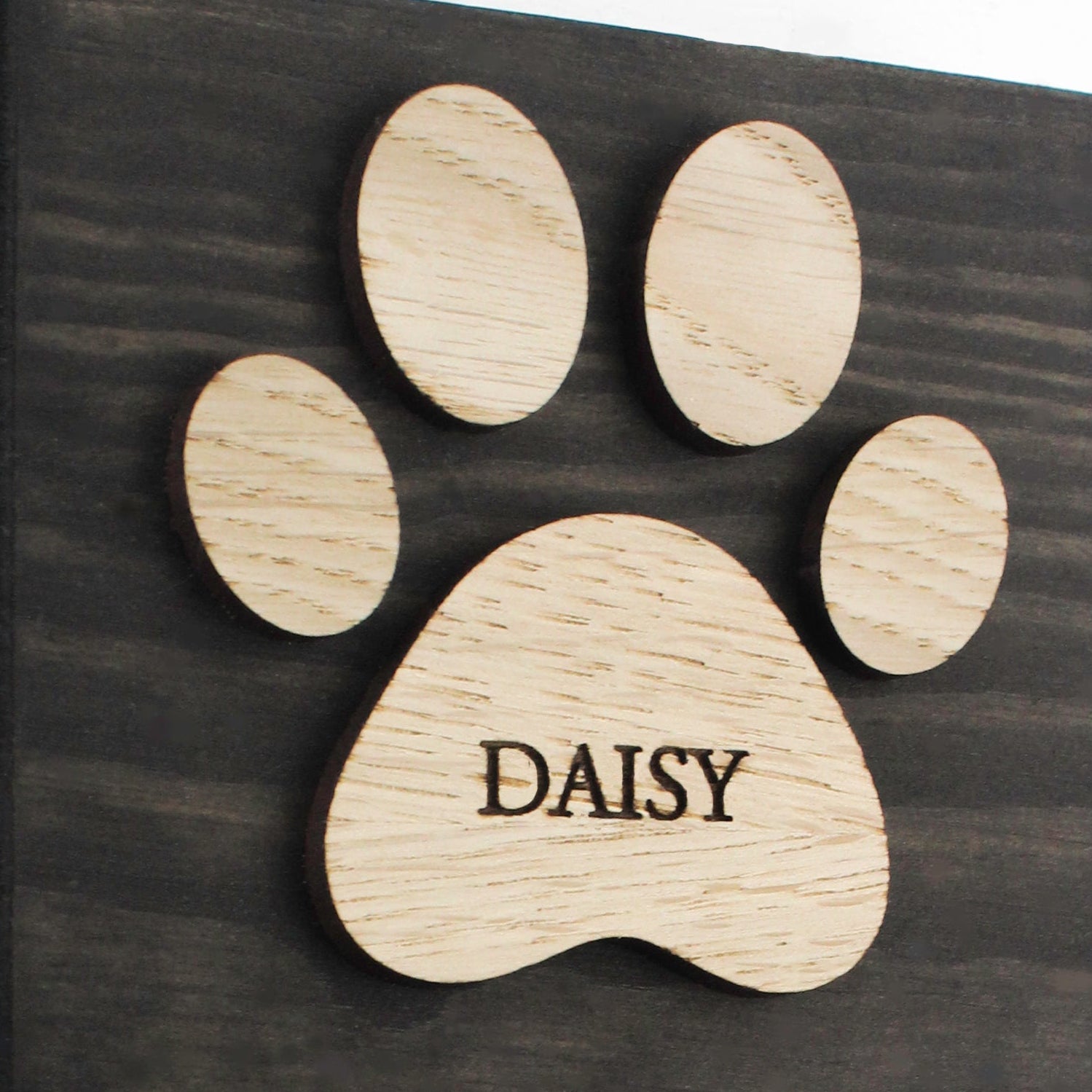 Personalised Dog Lead Hook, with White or Black Base and Oak or Walnut Veneer Paw