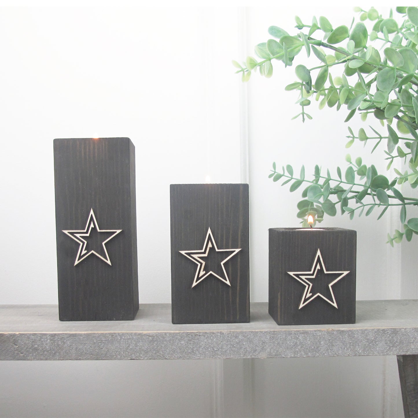 Wooden Tea light Holders - Raised Star Design