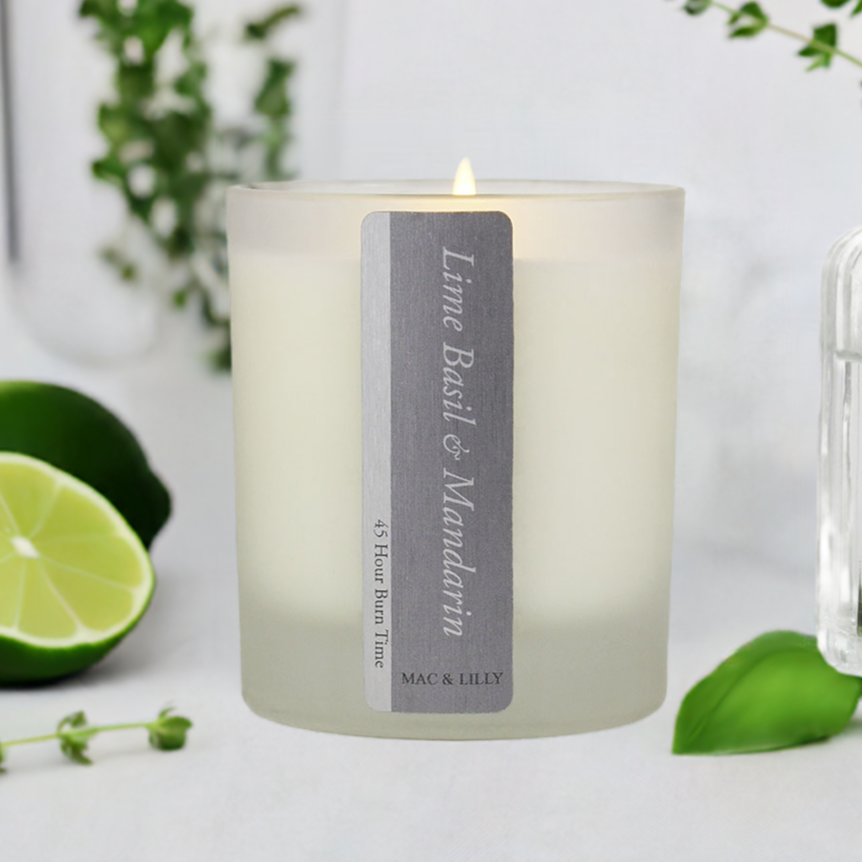 Lime Basil and Mandarin Soy Wax Scented Candle - 45 Hours Burn Time