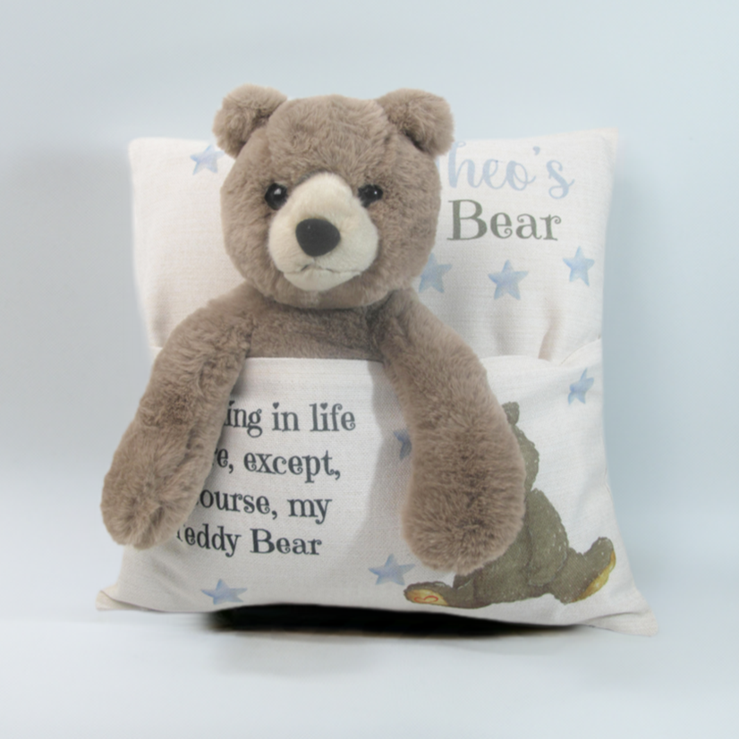 Dreams Personalised Blue Star Cushion with Teddy Bear