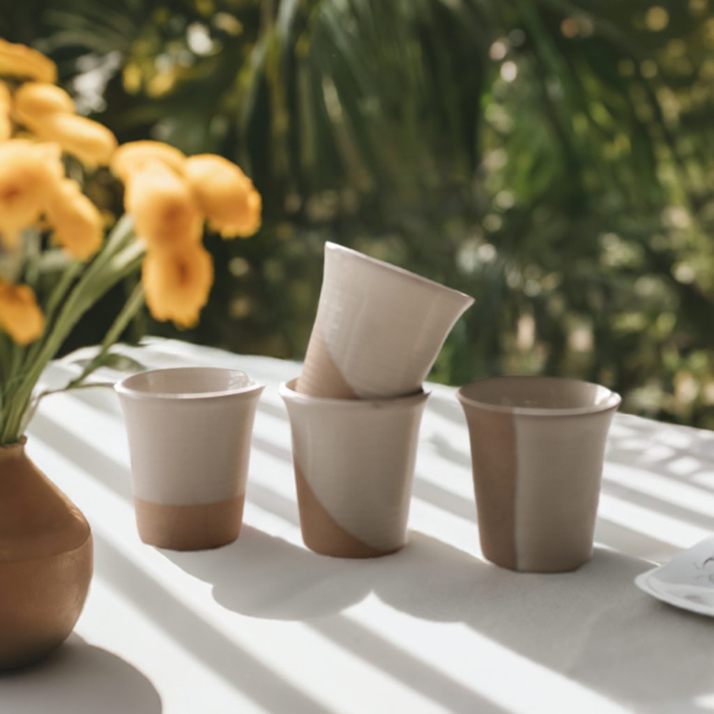Stoneware Carafe Cup set of Four in  Milk White