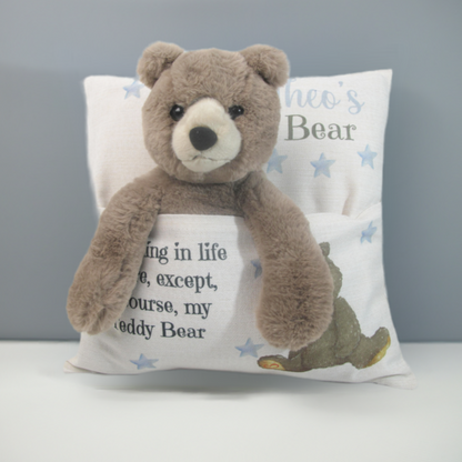 Dreams Personalised Blue Star Cushion with Teddy Bear