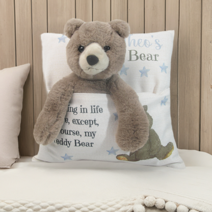 Dreams Personalised Blue Star Cushion with Teddy Bear