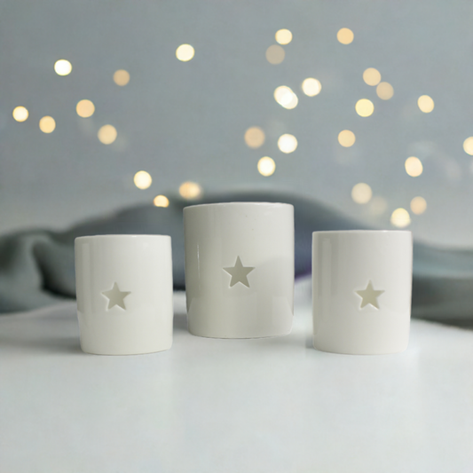 Star  White Tea Light Holders