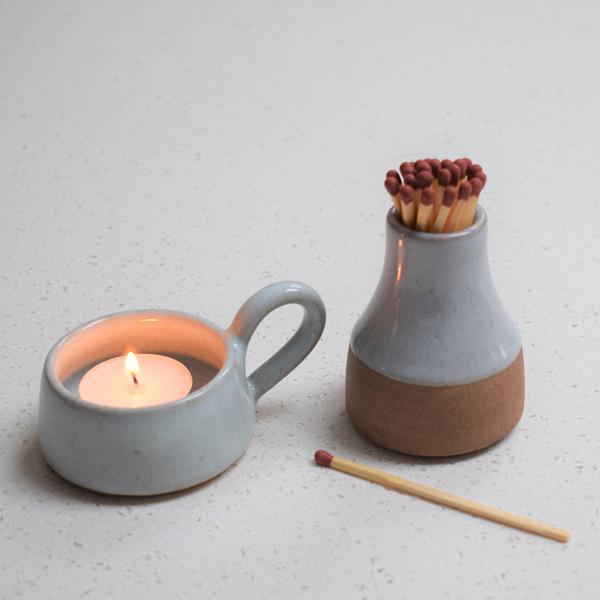 Ceramic Glazed Tea Light Holder with a Handle