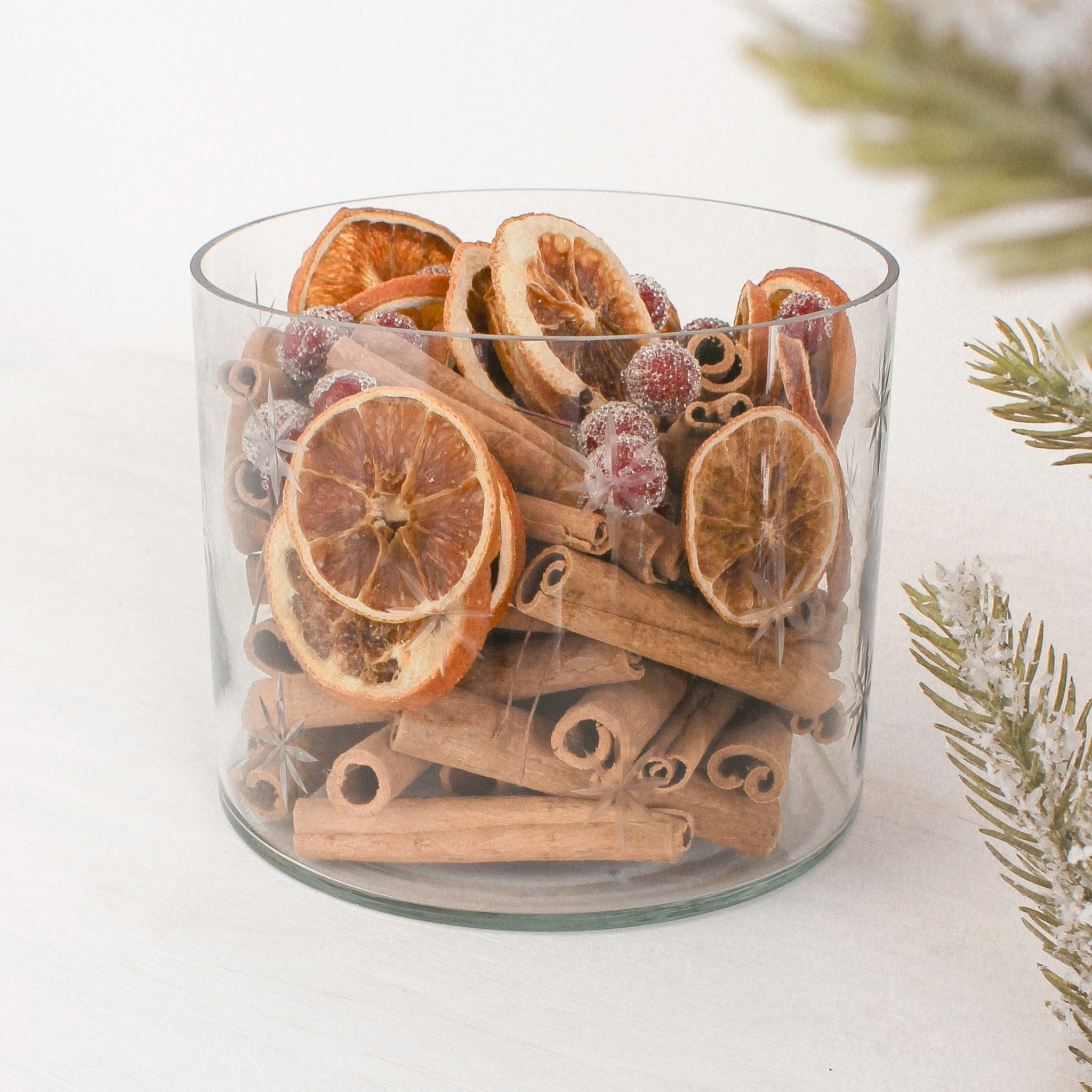 Wide Glass Vase with Etched Stars - Mac and Lilly