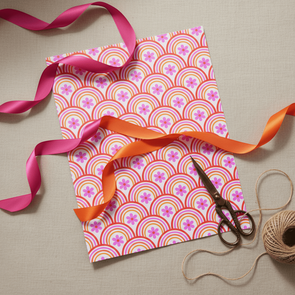 Cosmos Pink Flower Gift Wrap Set - Mac and Lilly