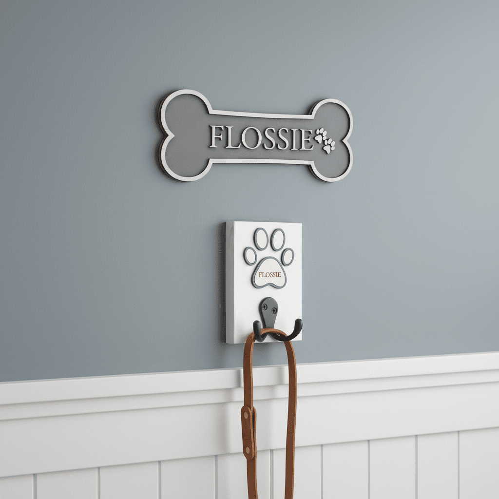 Personalised Dog Lead Hook with Coloured Surround - Mac and Lilly